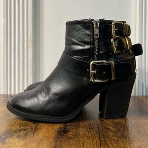 H&M Divided Black Boots with Gold Buckles